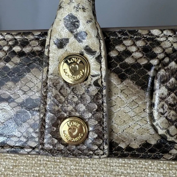 Love Moschino Brown and Cream Wool Snake Doctor Kelly Tote Satchel Bag - Picture 14 of 16